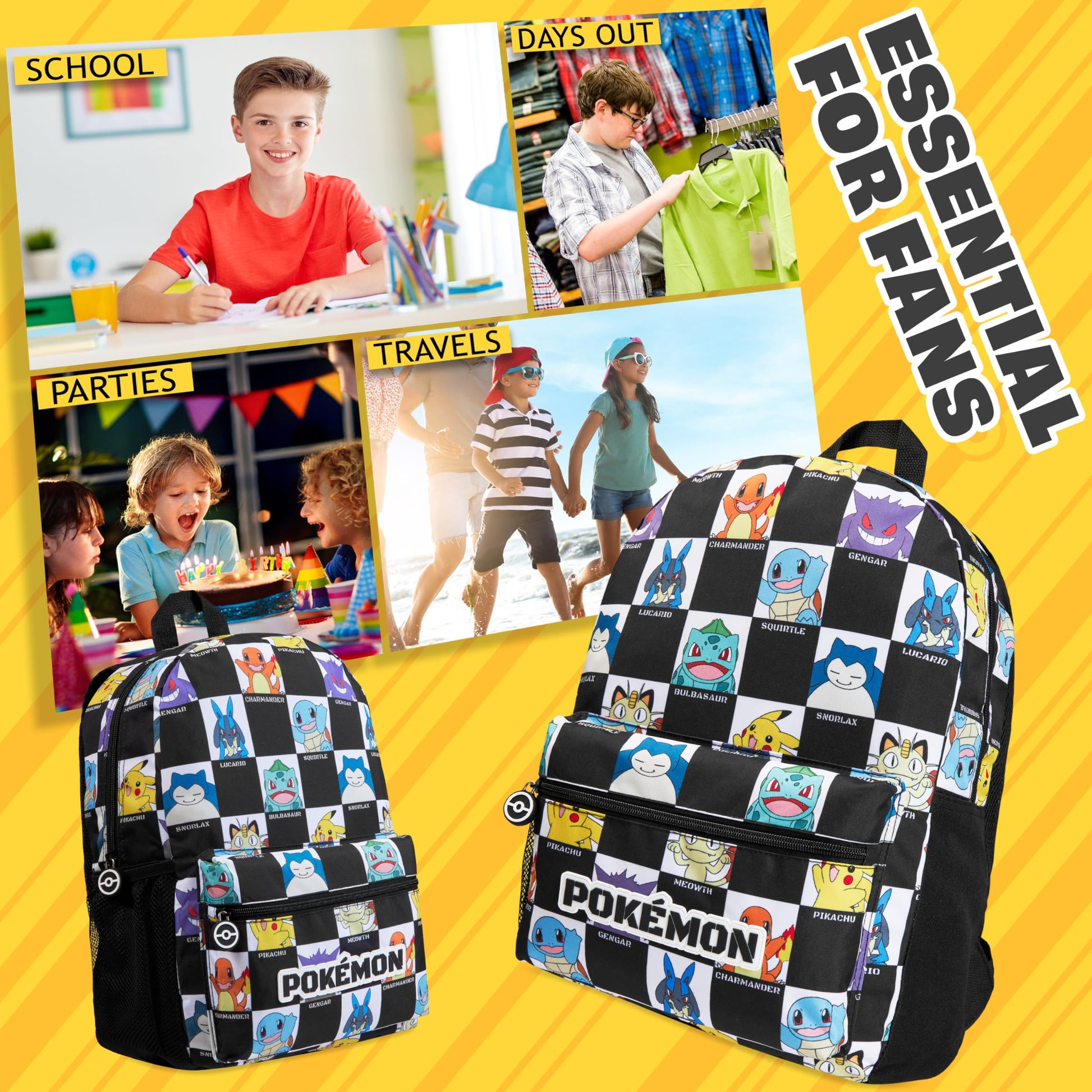 Pokemon Backpack for Kids Teens Pikachu Anime School Bag Daypack Backpacks for Daycare Sports School Supplies Gifts for Kids (Black/White) - 6