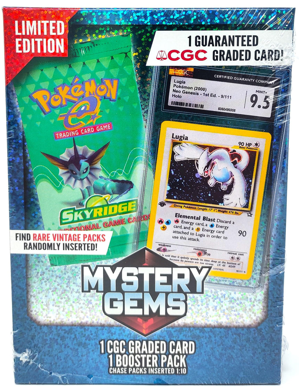 Pokemon Mystery Gems - 1 CGC Graded Card and 1 Booster Pack Per Box 1:10 Rare Vintage Packs Great Gift for Birthday or Special Occasions - 2